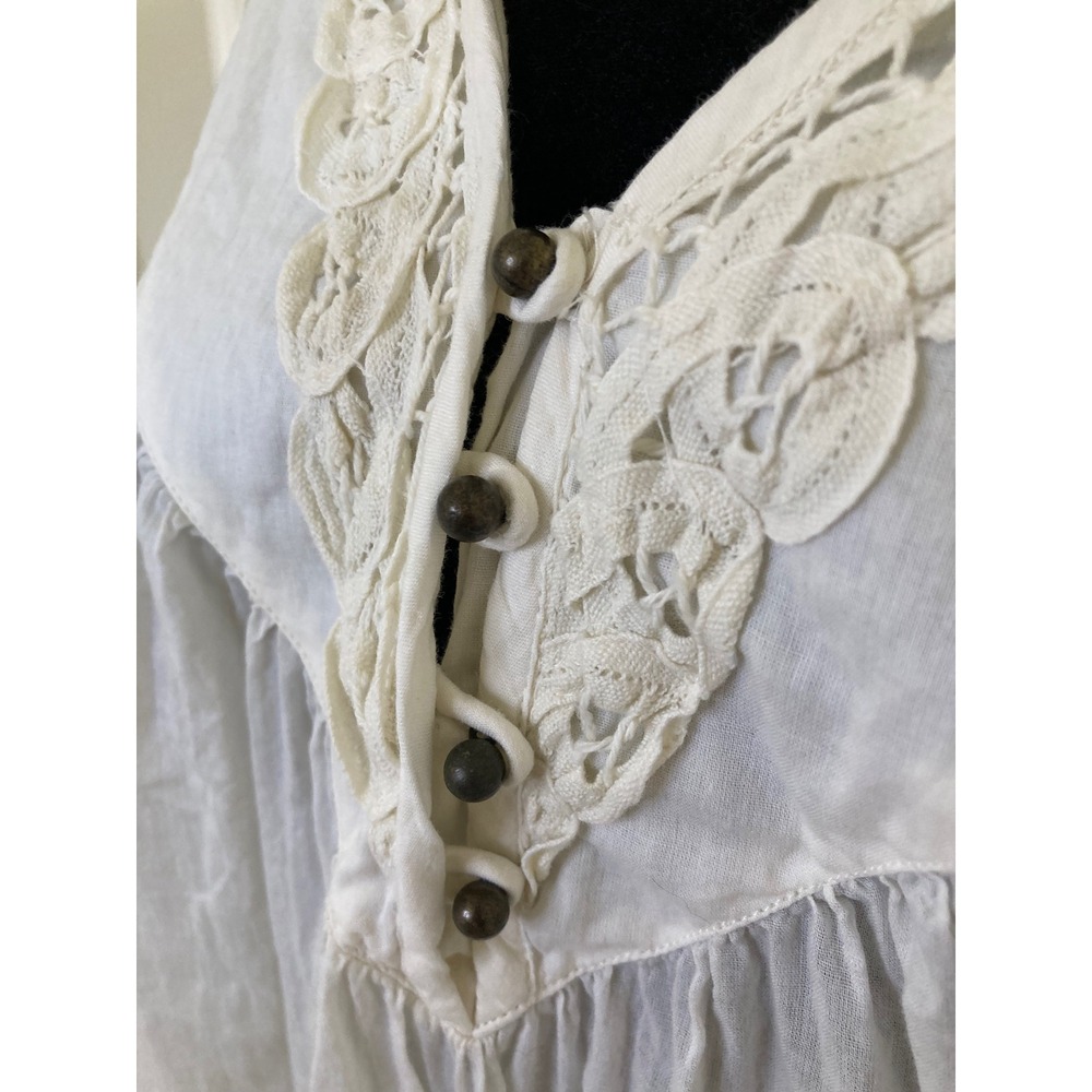 VAC West Vintage America White Cotton Gauze Crochet Lace Peasant Blouse Small - Picture 10 of 11